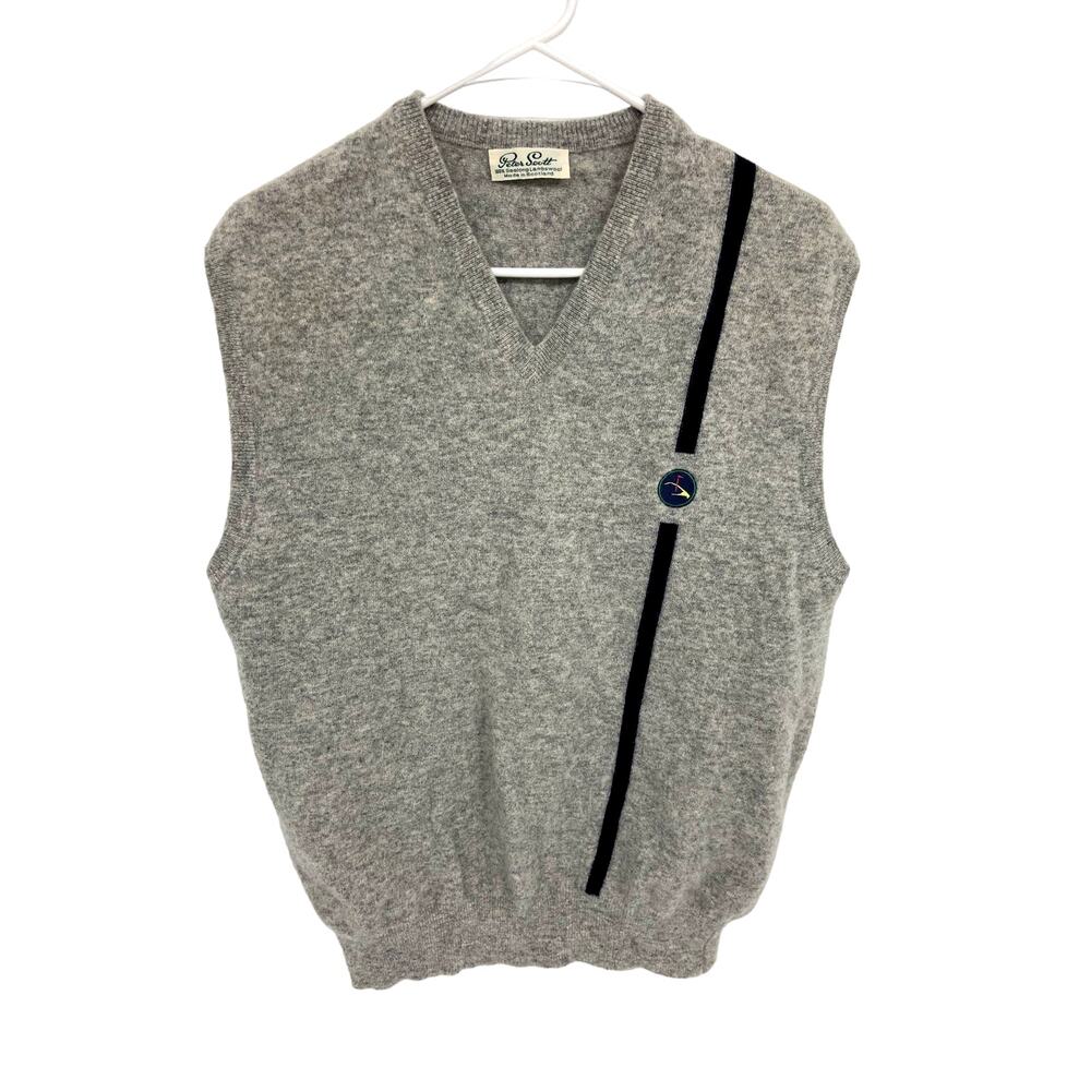 Peter Scott Master Golf 100% Lambswool Gray Sweater Vest Logo Embroidered